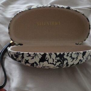 Ellen Tracy Black and Cream Floral Glasses Case with Wristlet
